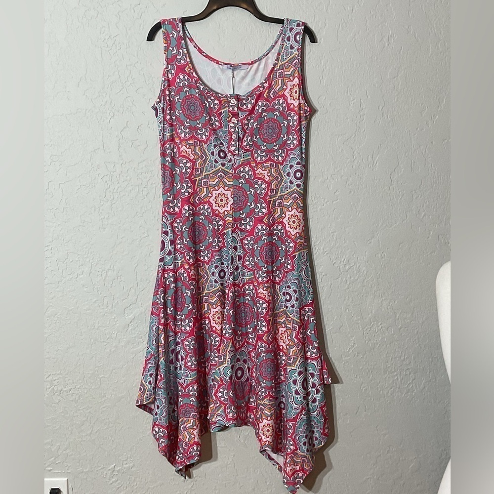 Elsie & Zoey Colorful Tank Dress with Handkerchief Hem Pockets Button Bodice